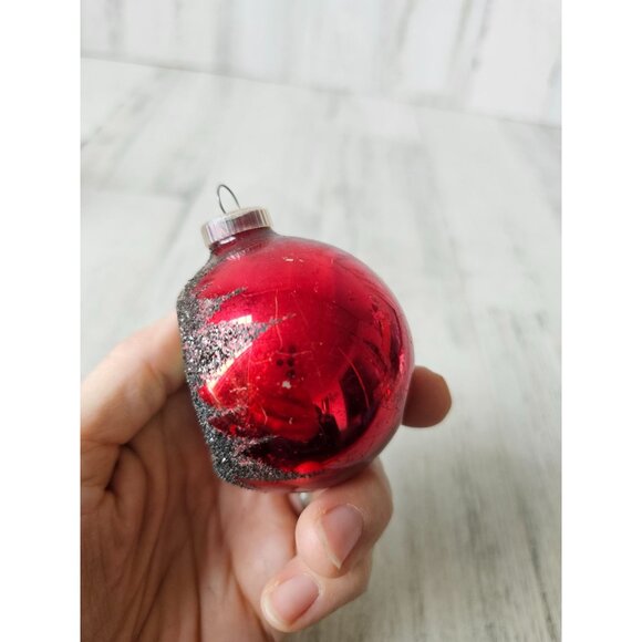 Antique indent red ball mercury reflector ornament West Germany Xmas glitter tre - Picture 11 of 12